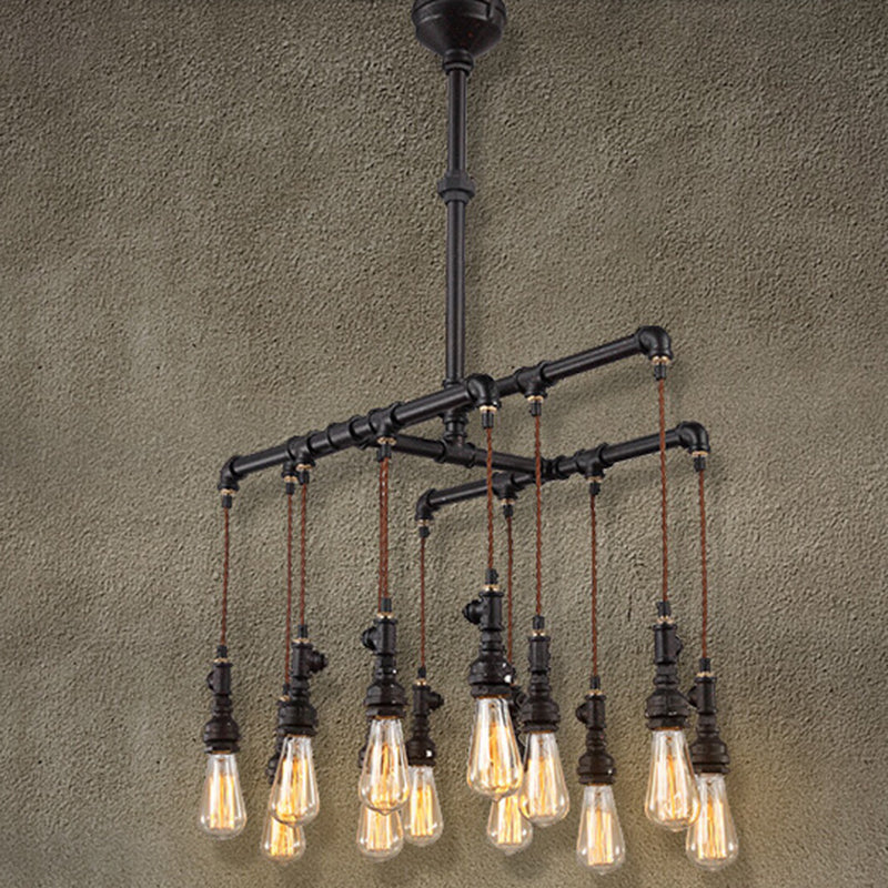 Lustre rustique d'île de LED de tuyau industriel de fer noir pour des Restaurants