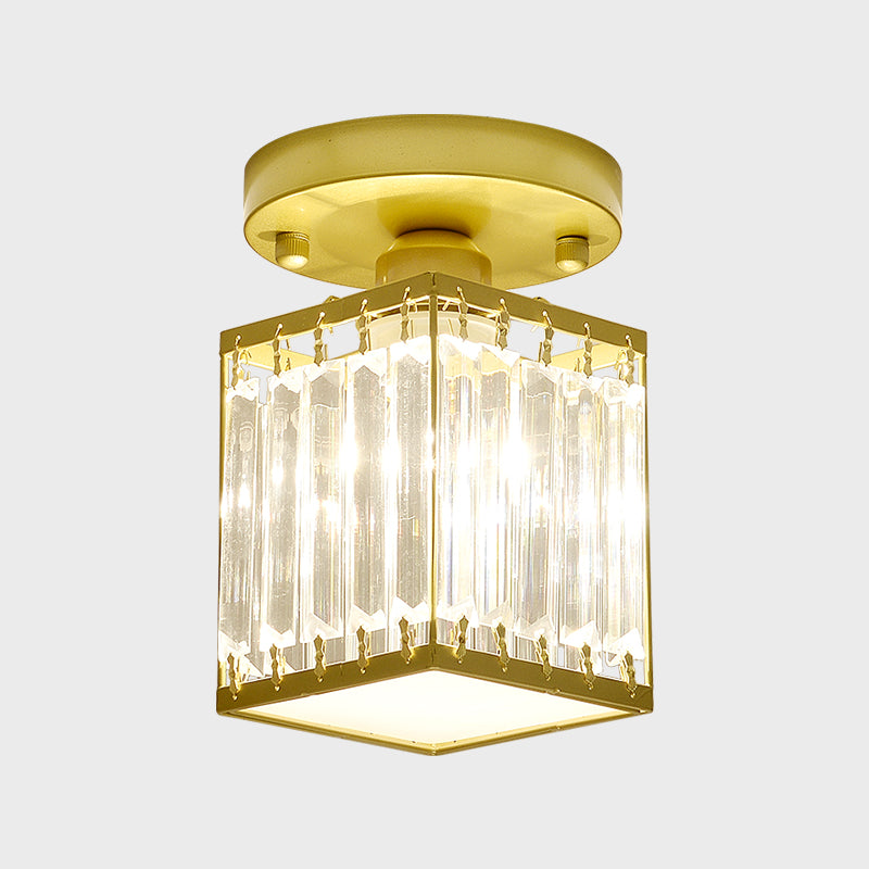 Plafonnier élégant en cristal semi-encastré pour foyer – Forme ronde/carrée, petite taille, 1 ampoule, accent noir/or