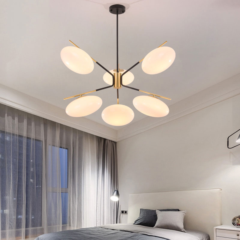 Modern Opal Glass Ellipse Pendant Light with 6/8 Lights for Living Room Ceiling