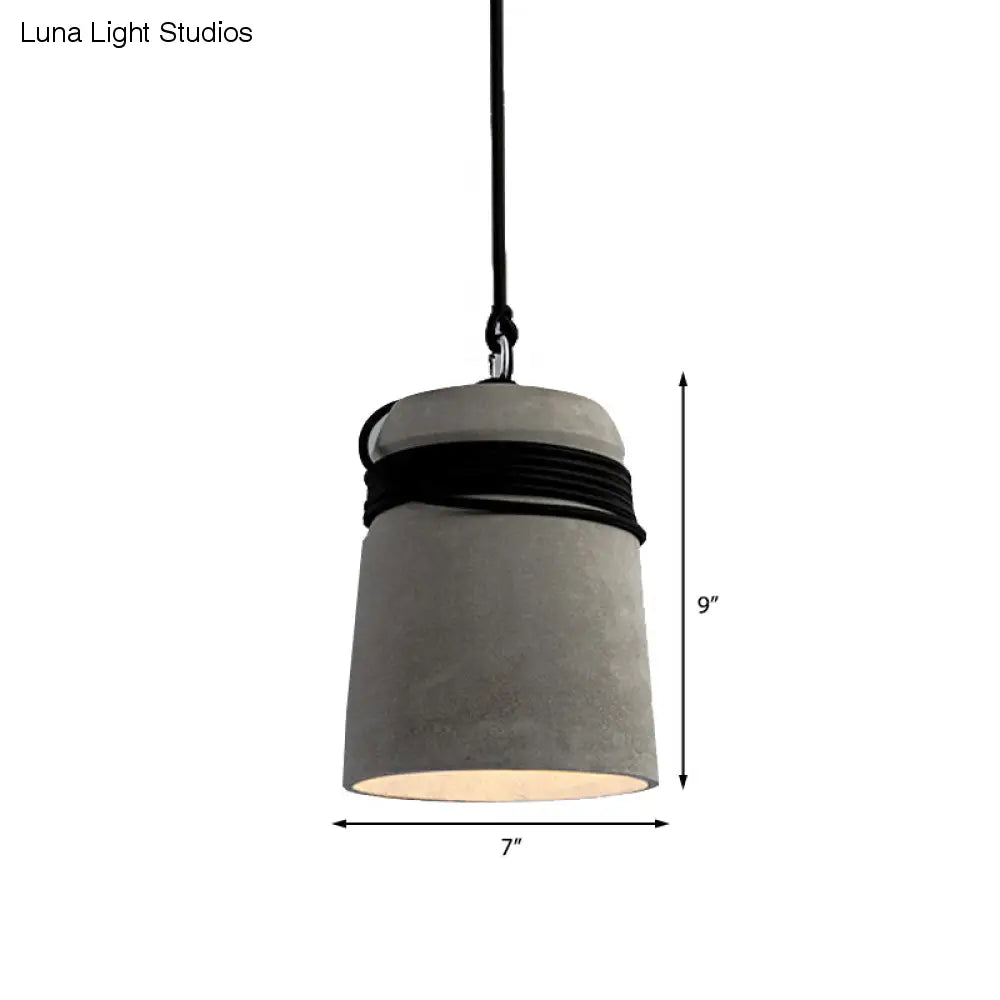 Lampada a sospensione con finitura in cemento stile industriale nero/grigio/beige con corda