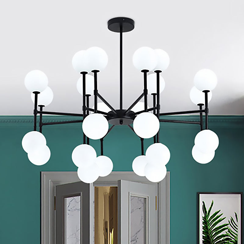 Sleek Black Finish Chandelier with Orb Shade - 18/24 Lights Metal Pendant Light