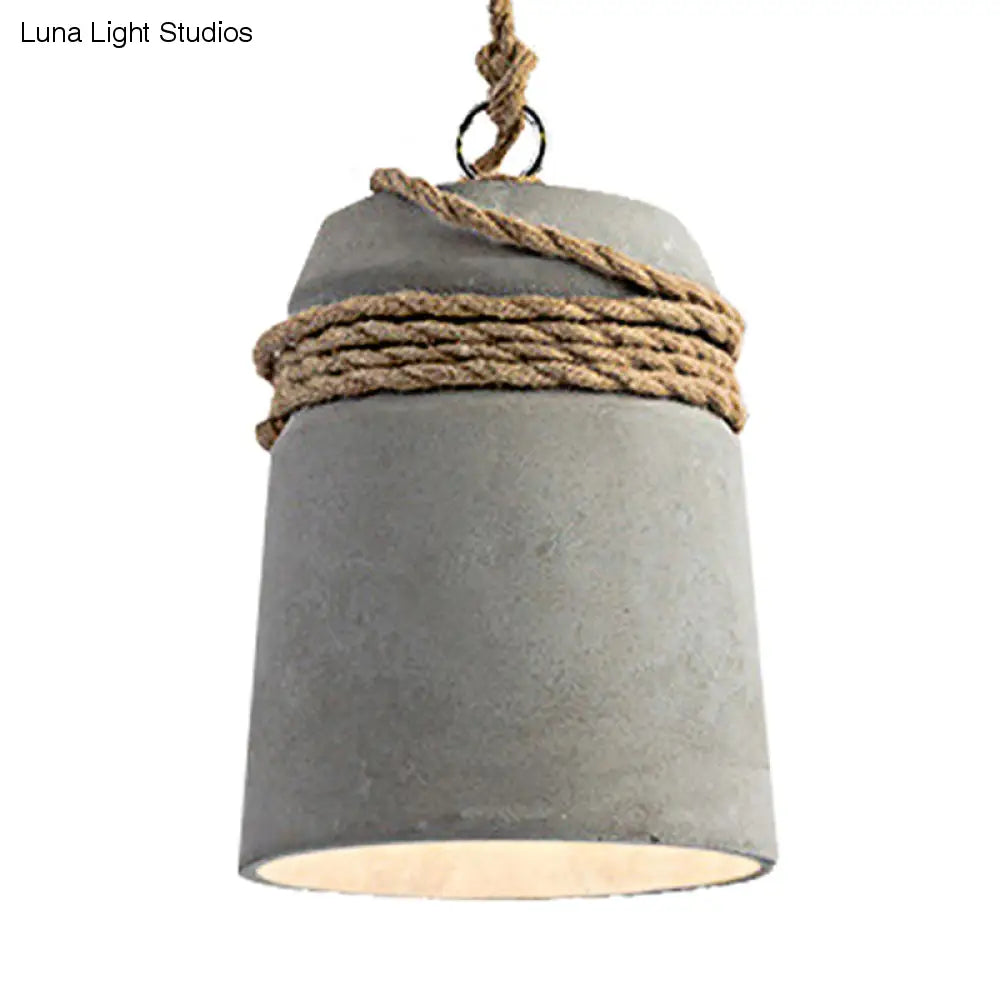 Lampada a sospensione con finitura in cemento stile industriale nero/grigio/beige con corda