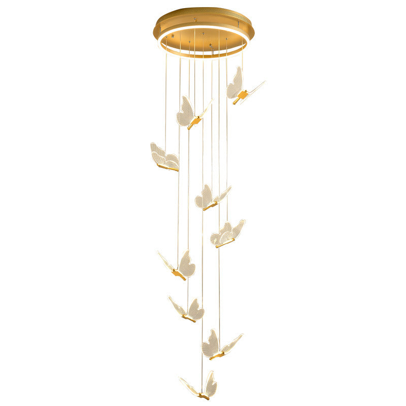Schmetterlings-Wendeltreppen-Deckenbeleuchtung, Acryl, moderne LED-Mehrlicht-Pendelleuchte in Gold