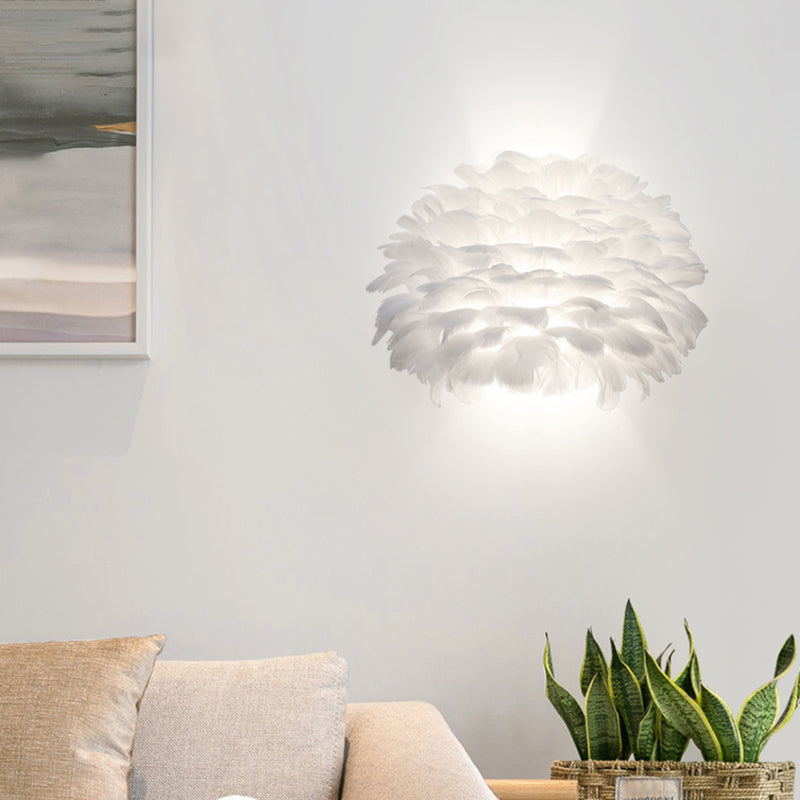 Nordic Feather inbouw wandkandelaar voor slaapkamer - Wit halfbol omhoog-omlaaglicht