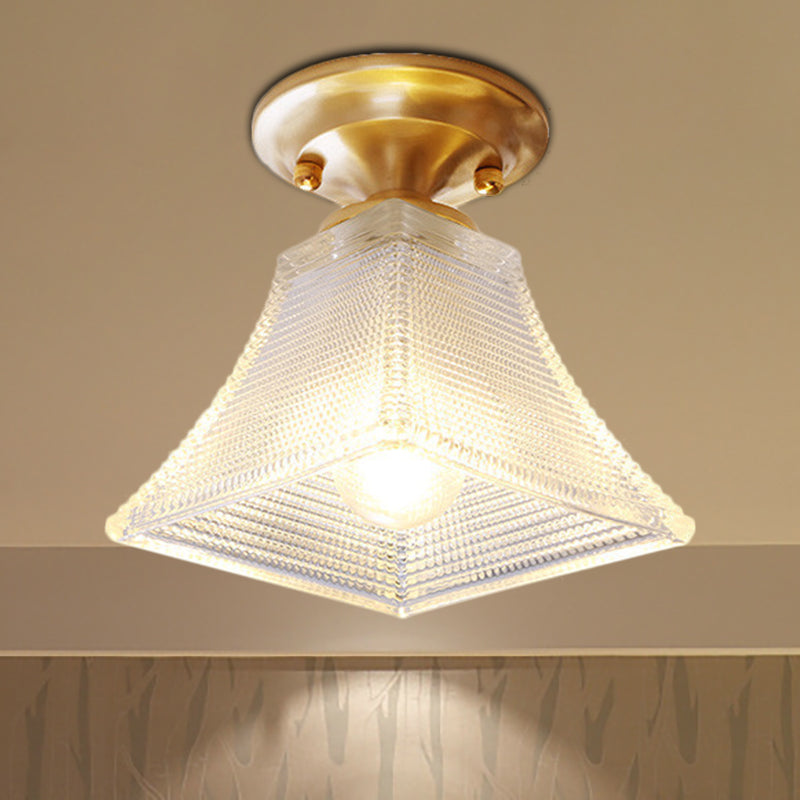 Colonial Brass Clear Ribbed Glass Flush Mount Light - 7.5