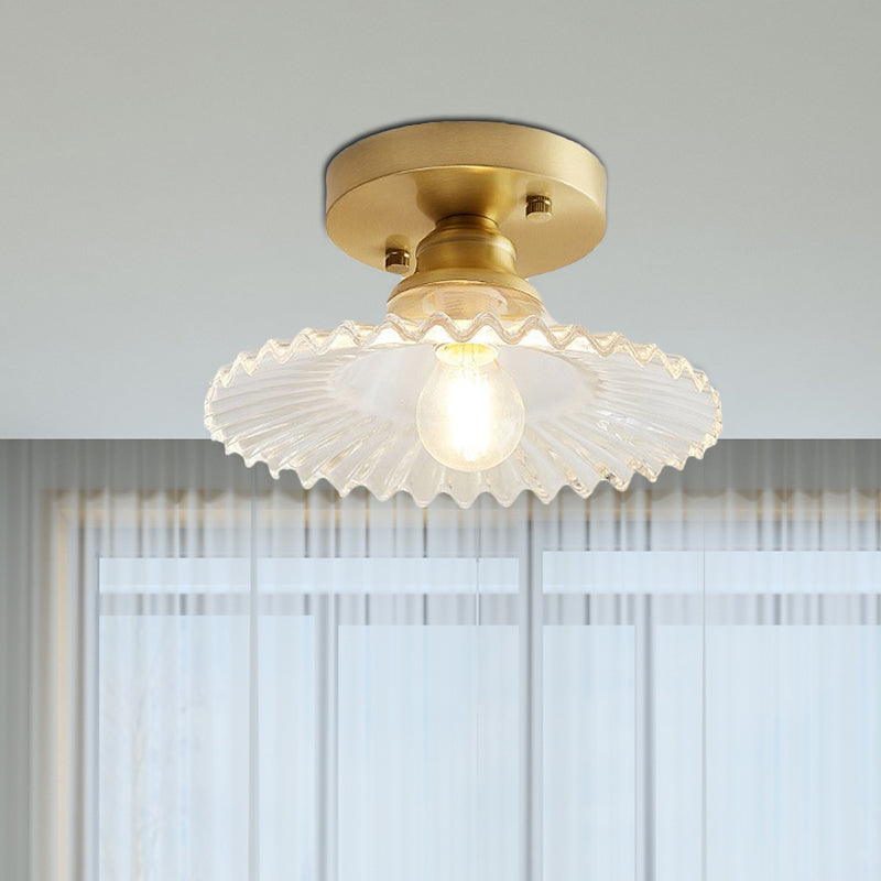 Support de plafond industriel semi-encastré : verre nervuré clair/vert évasé à 1 lumière pour le salon
