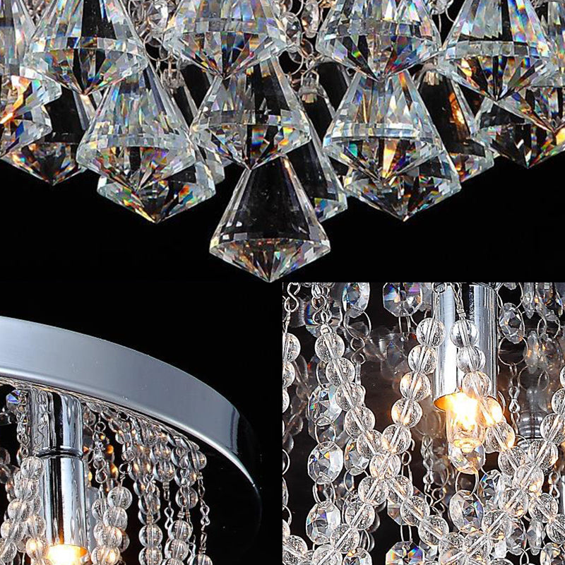 Modern Crystal Strand Ceiling Lamp - Dome Flush 3 Lights, 14