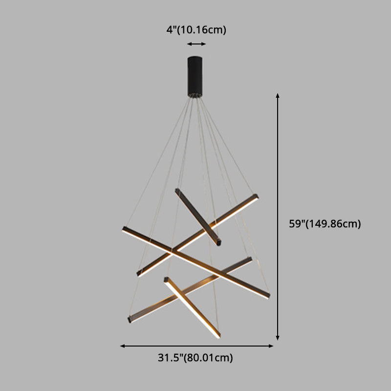 Żyrandol LED Black Sticks Nowość Minimalistyczna metalowa lampa wisząca do holu