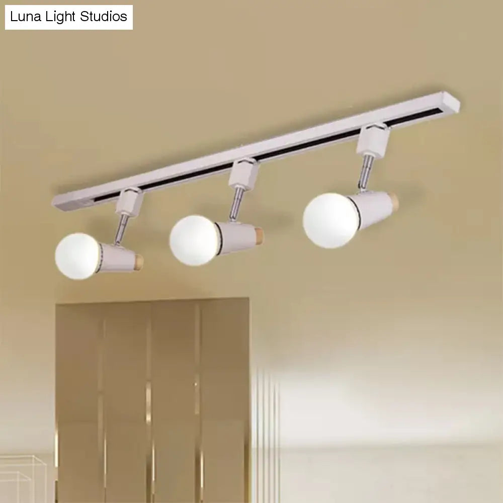 Industriële metalen lineaire plafondlamp - 3/4-kops verstelbare semi-inbouwrailarmatuur met komvormige kap in zwart/wit