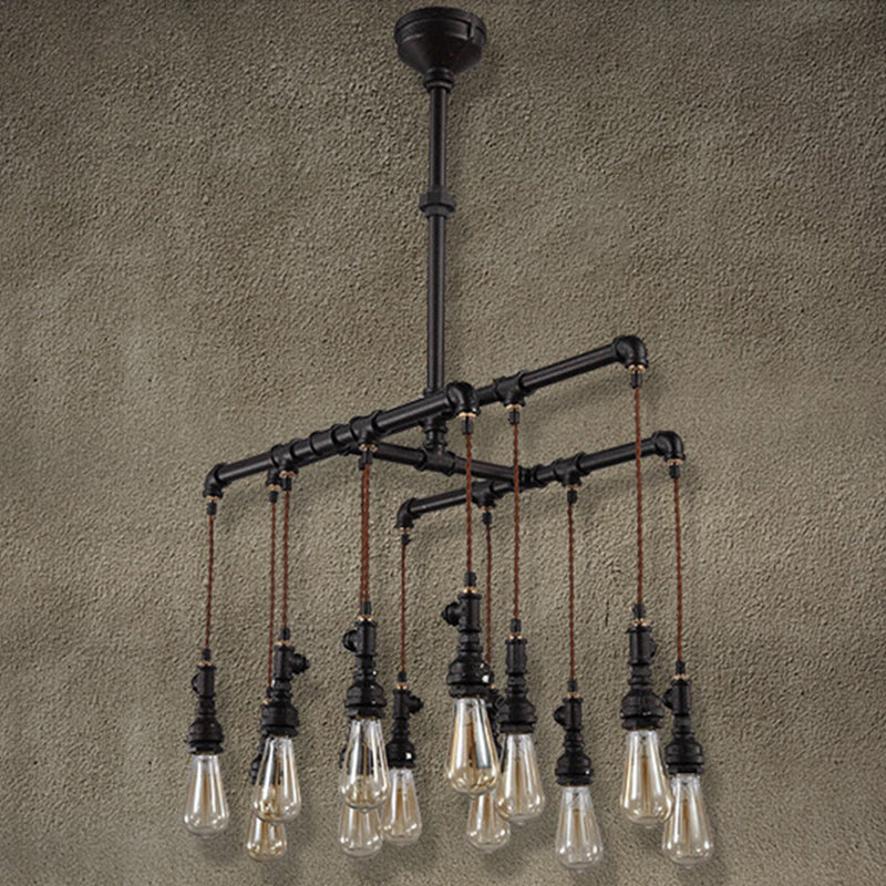 Lustre rustique d'île de LED de tuyau industriel de fer noir pour des Restaurants