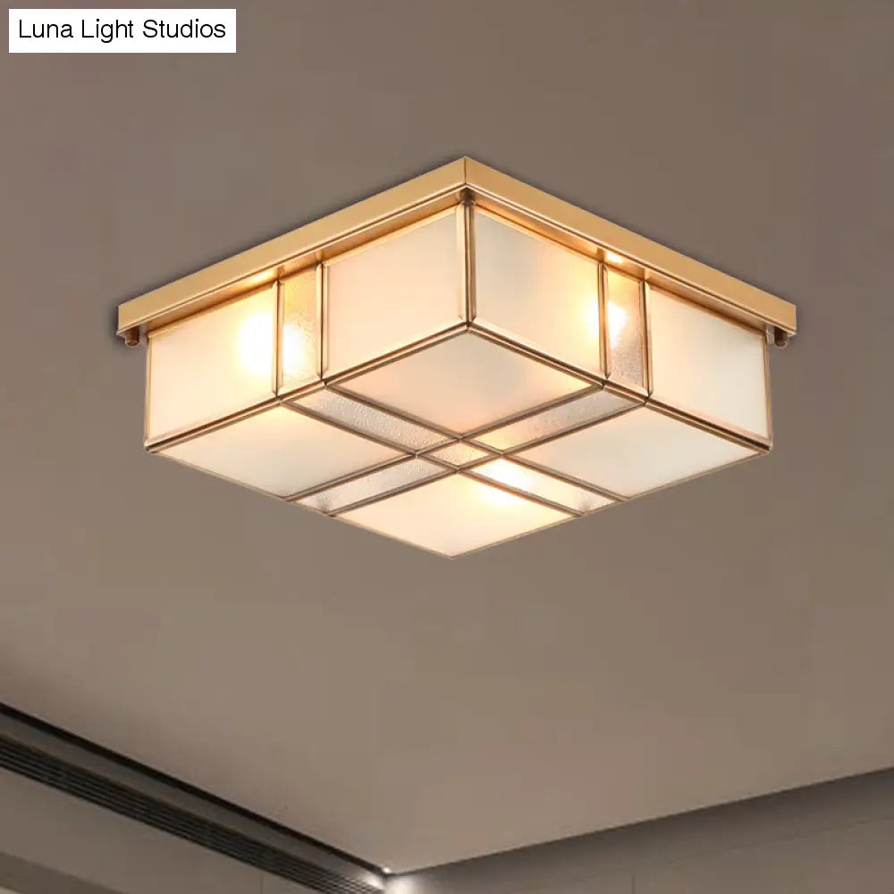 Lampada da incasso quadrata vintage in ottone con paralumi in vetro smerigliato: perfetta per camere da letto e corridoi