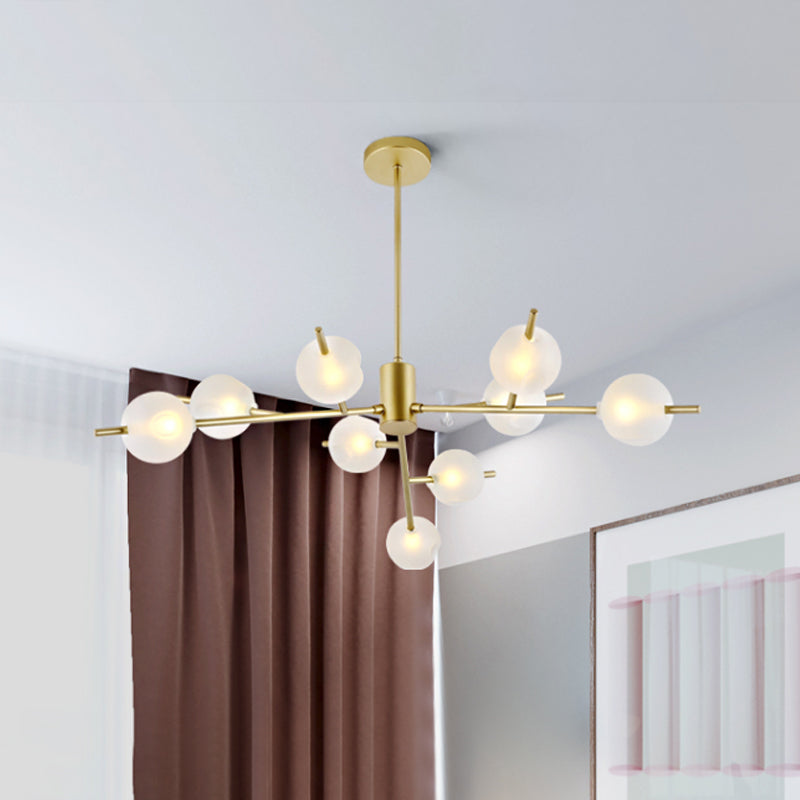 Frosted Glass Ball Chandelier - 9-Light Pendant Lamp in Black/Gold