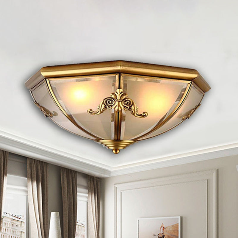 Mosiężna lampa sufitowa do montażu podtynkowego z kloszem z opalowego szkła – mała/średnia/duża, 2/3/6 lamp – klasyczny design