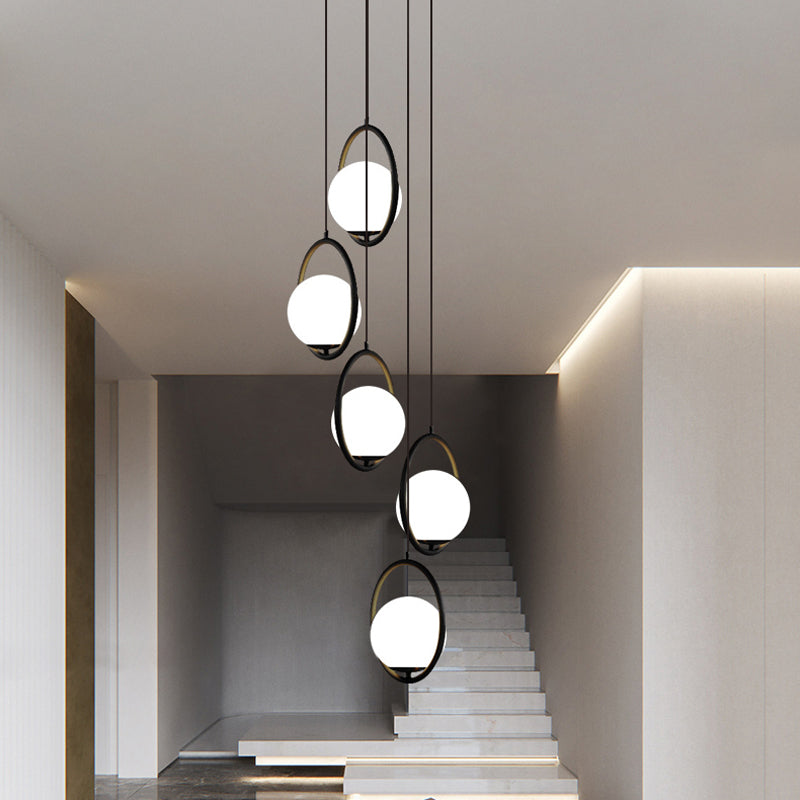 Lampadario multiluce Black Globe Lampadario semplice in vetro per scale