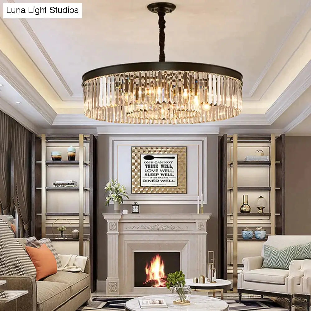 Nowoczesna kryształowa lampa sufitowa Living Crystal lampa sufitowa sypialnia klasyczne okrągłe lampy sufitowe czarna podstawa oprawy Led jadalnia