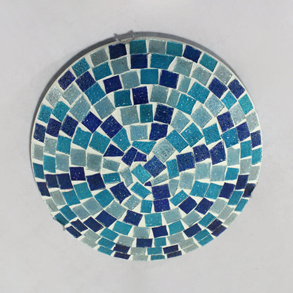 Tiffany Mosaic Glass Ceiling Light - Round Blue Flush Mount (12