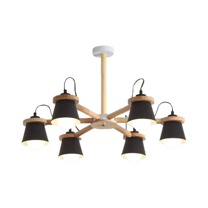Macaron Metal Chandelier with 6 Bucket Shades – Pendant Lighting for Kindergarten