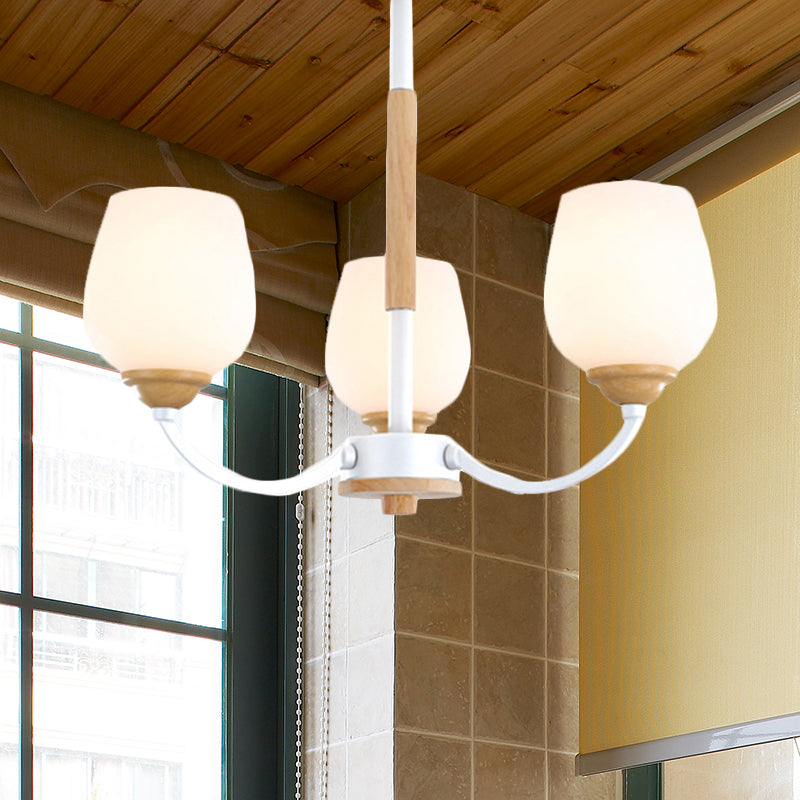 Macaron Loft Bud Shade Chandelier Light - Milk Glass Pendant for Child Bedroom in Green/Grey/Pink/White