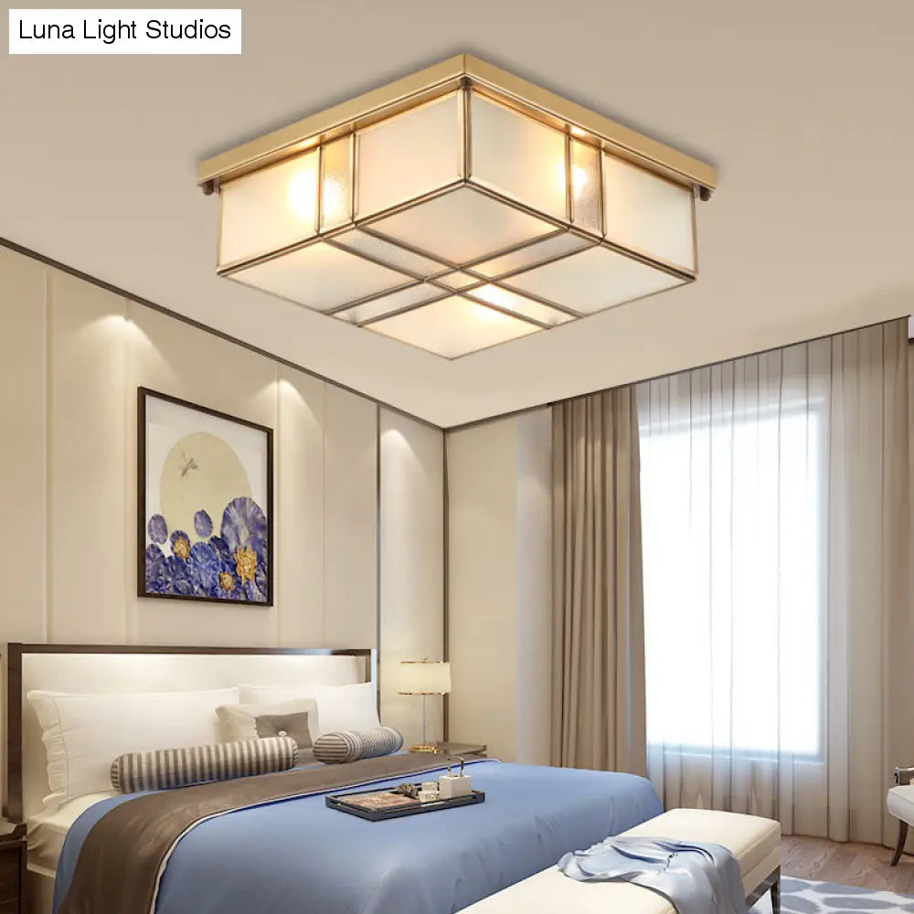 Lampada da incasso quadrata vintage in ottone con paralumi in vetro smerigliato: perfetta per camere da letto e corridoi