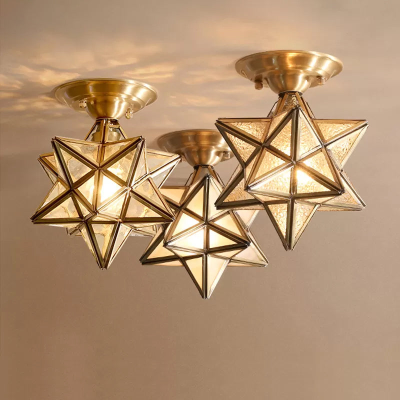 Lámpara de techo tradicional para dormitorio Diamond/Star - Vidrio transparente, montaje empotrado de latón de 1 luz