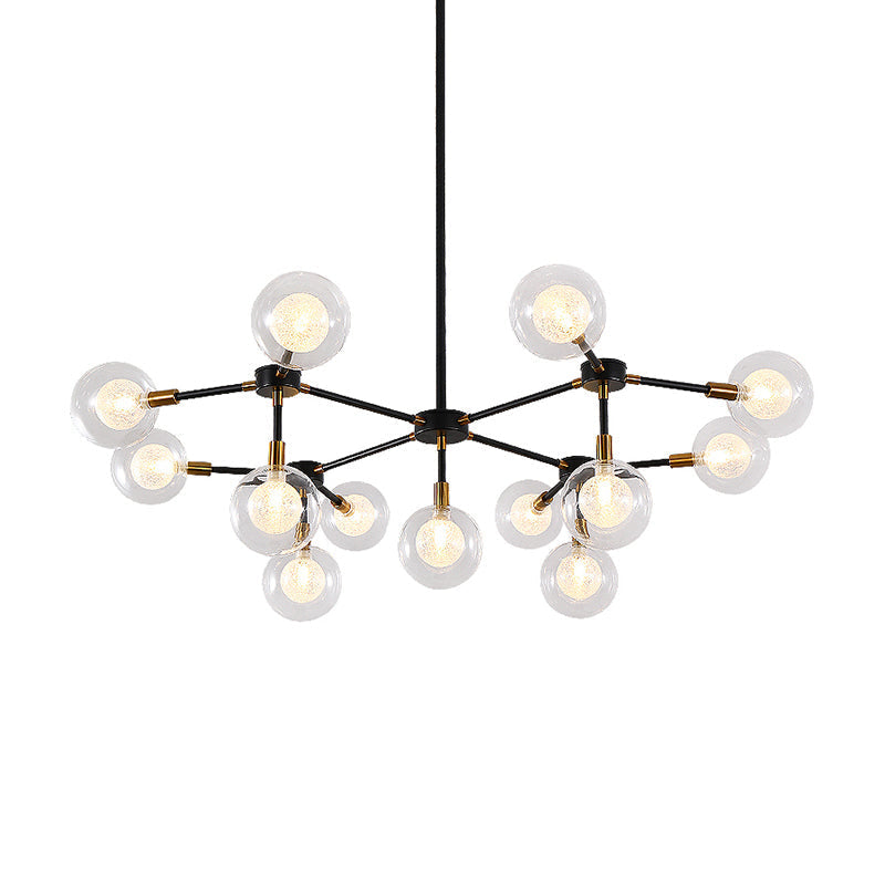 Black Metal Line Suspension Light with Clear Modo Chandelier - Modern Style for Dining Room