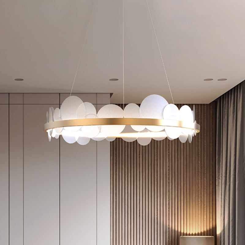 Gold Mid Century Metal Chandelier with LED Pendant Lights and Acrylic Bubble Flakes