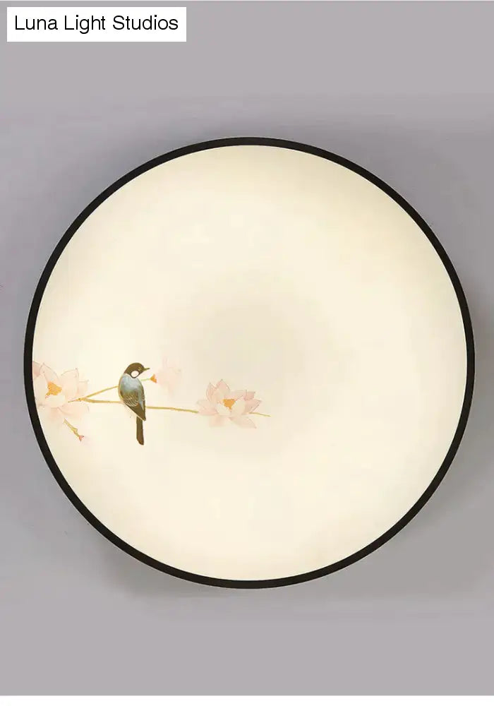 Moderne neue runde Schlafzimmer-Deckenleuchte mit Blumen- und Vogelmuster