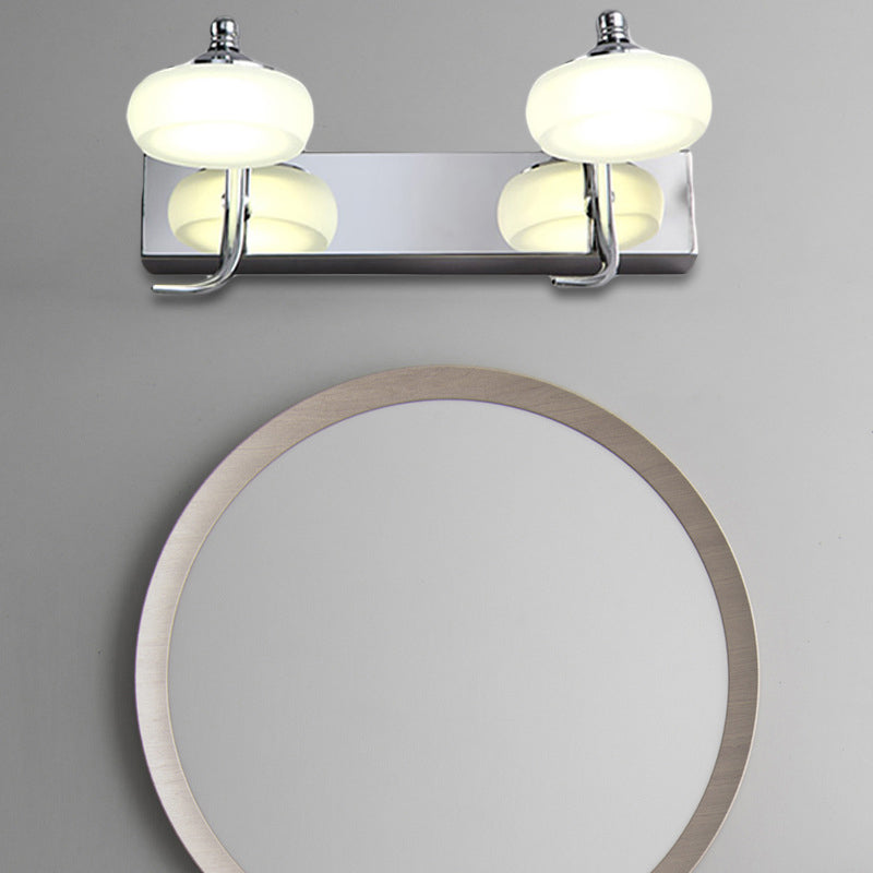 Lámpara de pared plateada de estilo modernista con pantalla acrílica esmerilada redonda, 2/3 cabezales, iluminación blanca/cálida - Luz de tocador de baño