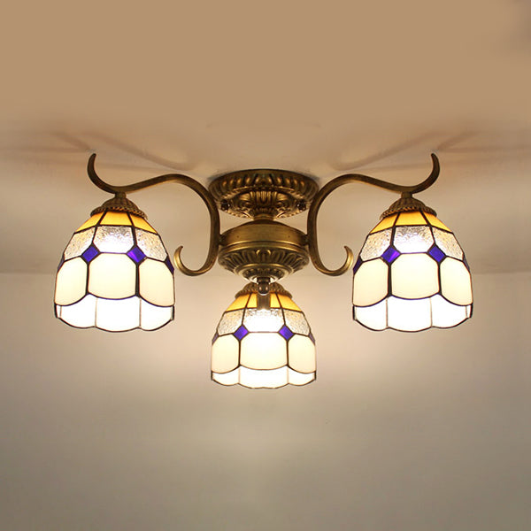 Stained Glass Vintage Ceiling Light - 3-Light Semi Flushmount in Beige/Yellow/Purple/Clear/Blue-Pink/Blue-White/Green-White - Perfect for Bedroom