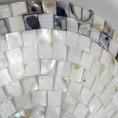 Vintage Mosaic Glass Flush Mount Ceiling Light - Beige Bowl, 1 Bulb, 12