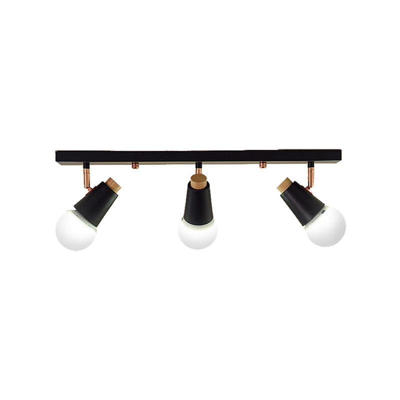 Industriële metalen lineaire plafondlamp - 3/4-kops verstelbare semi-inbouwrailarmatuur met komvormige kap in zwart/wit