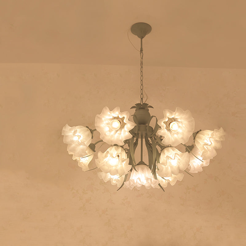 Ruffle Frost Glass Chandelier - Korean Garden Dining Room Pendant Light