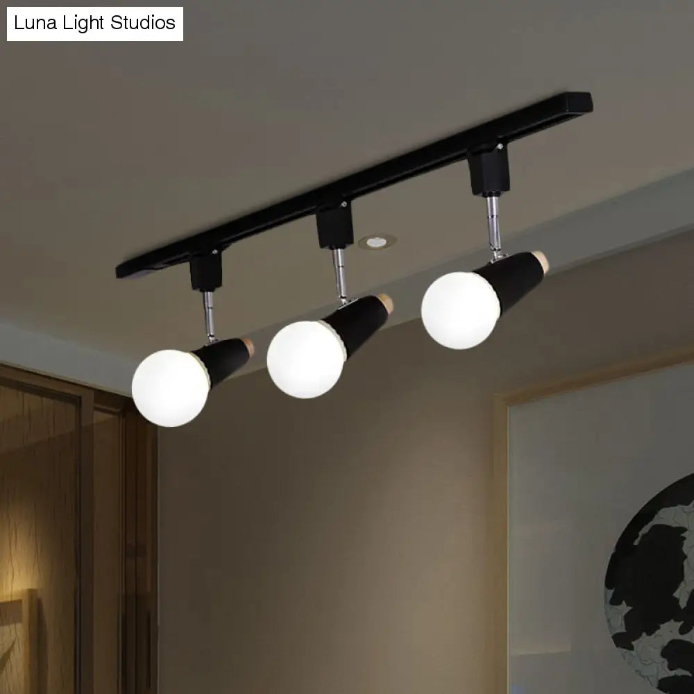 Industriële metalen lineaire plafondlamp - 3/4-kops verstelbare semi-inbouwrailarmatuur met komvormige kap in zwart/wit