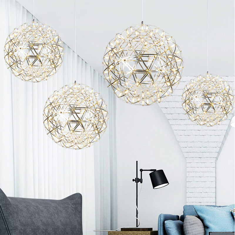 Modernist Stainless Steel Firework Chandelier with LED Orb Shade - 8
