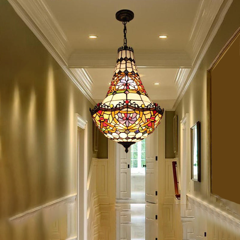 Stained Glass Flower Chandelier Lighting in Black with 2/3/5 Lights, Available in 10