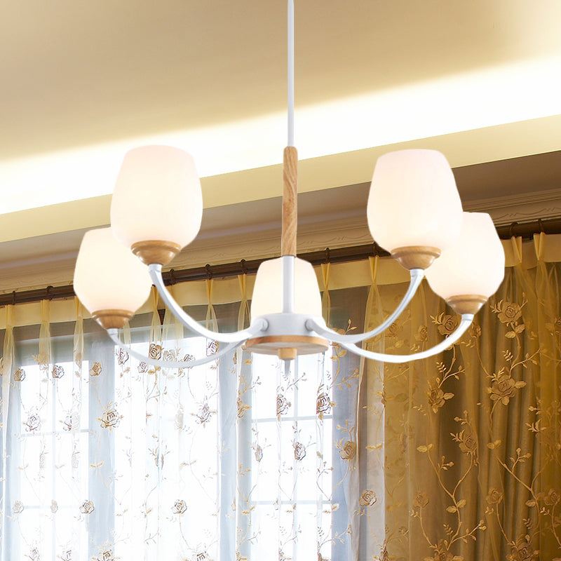 Macaron Loft Bud Shade Chandelier Light - Milk Glass Pendant for Child Bedroom in Green/Grey/Pink/White