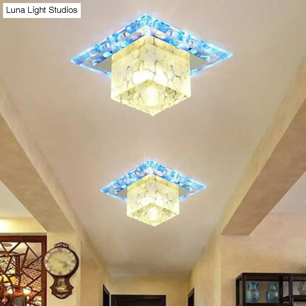 Lampada da soffitto minimalista a LED per corridoio con paralume in cristallo cubico - Luce trasparente per montaggio a incasso