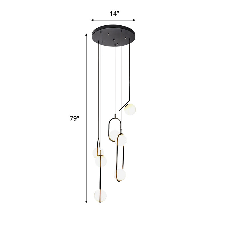 Lampadario multiluce Black Globe Lampadario semplice in vetro per scale