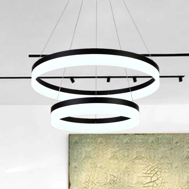 Modern Round LED Chandelier Pendant - Acrylic 1/2/3-Light Ceiling Light Fixture in Black/White/Gold - Warm/White Light