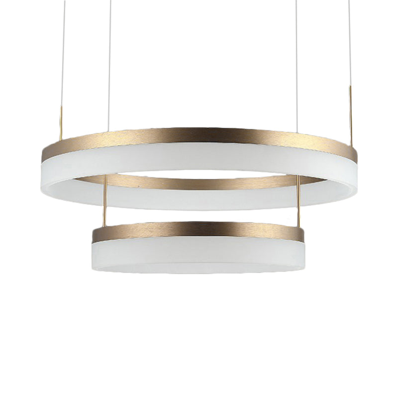 Modern Round LED Chandelier Pendant - Acrylic 1/2/3-Light Ceiling Light Fixture in Black/White/Gold - Warm/White Light