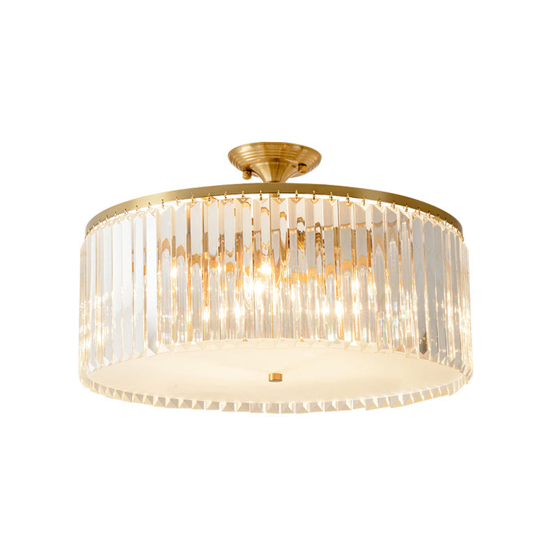 Plafonnier semi-encastré moderne en cristal clair avec finition dorée – Idéal pour le salon, 4/5/6 ampoules disponibles