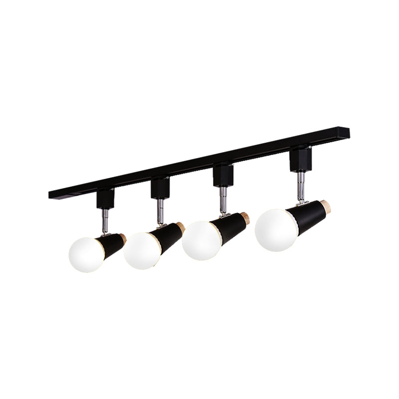 Industriële metalen lineaire plafondlamp - 3/4-kops verstelbare semi-inbouwrailarmatuur met komvormige kap in zwart/wit