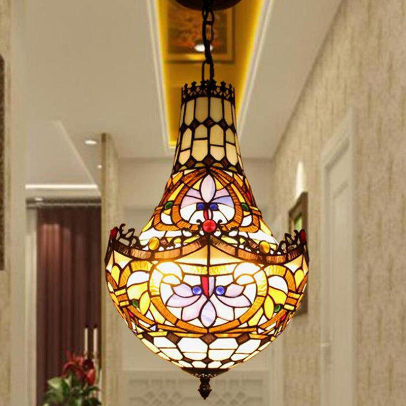 Stained Glass Flower Chandelier Lighting in Black with 2/3/5 Lights, Available in 10