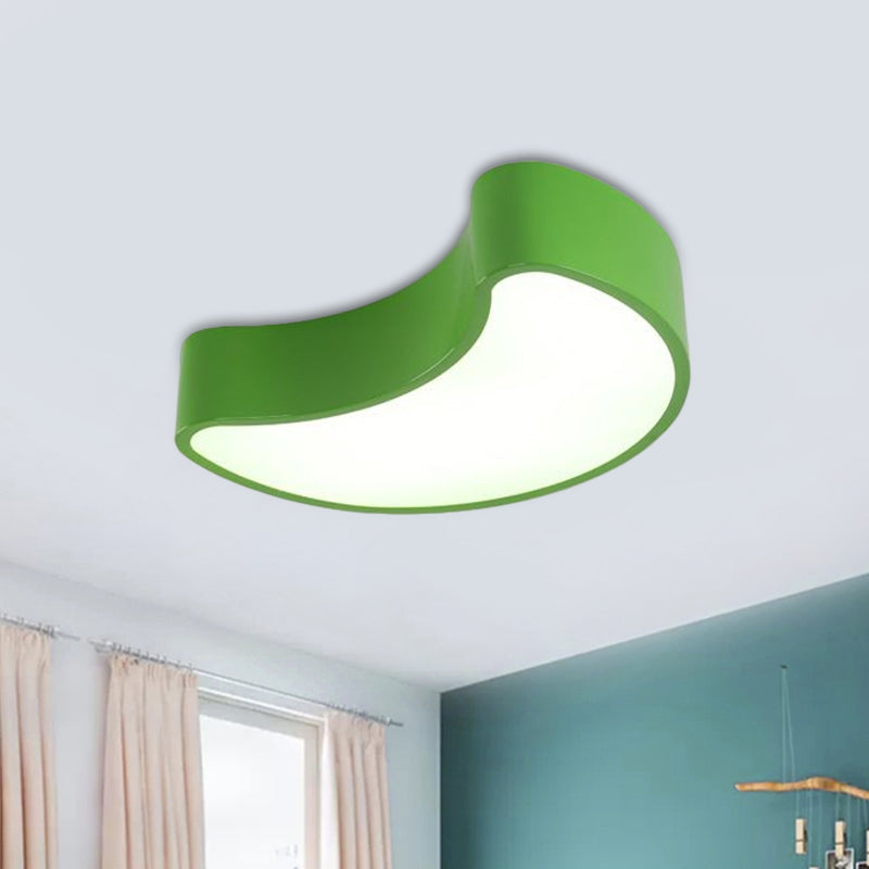 Semi-Moon LED Acrylic Flush Mount Ceiling Fixture for Kids' Leisure Area - White/Red/Yellow Lighting