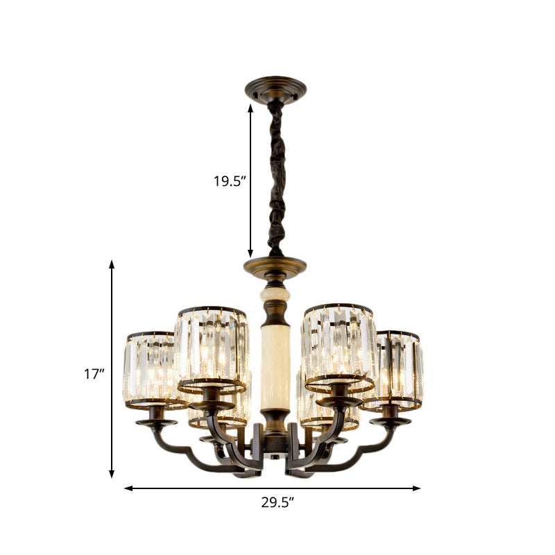Mid Century Crystal Cylinder Chandelier: Black Hanging Light Kit with Adjustable Rope & 3/6 Bulbs