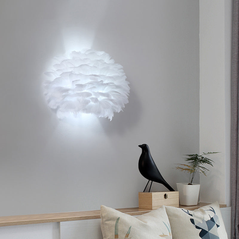 Nordic Feather inbouw wandkandelaar voor slaapkamer - Wit halfbol omhoog-omlaaglicht