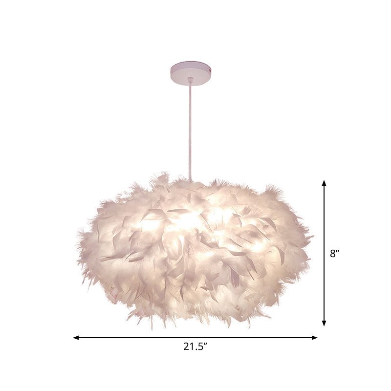 Modern Spherical Feather Pendant Light Fixture - White, 1-Bulb, 18