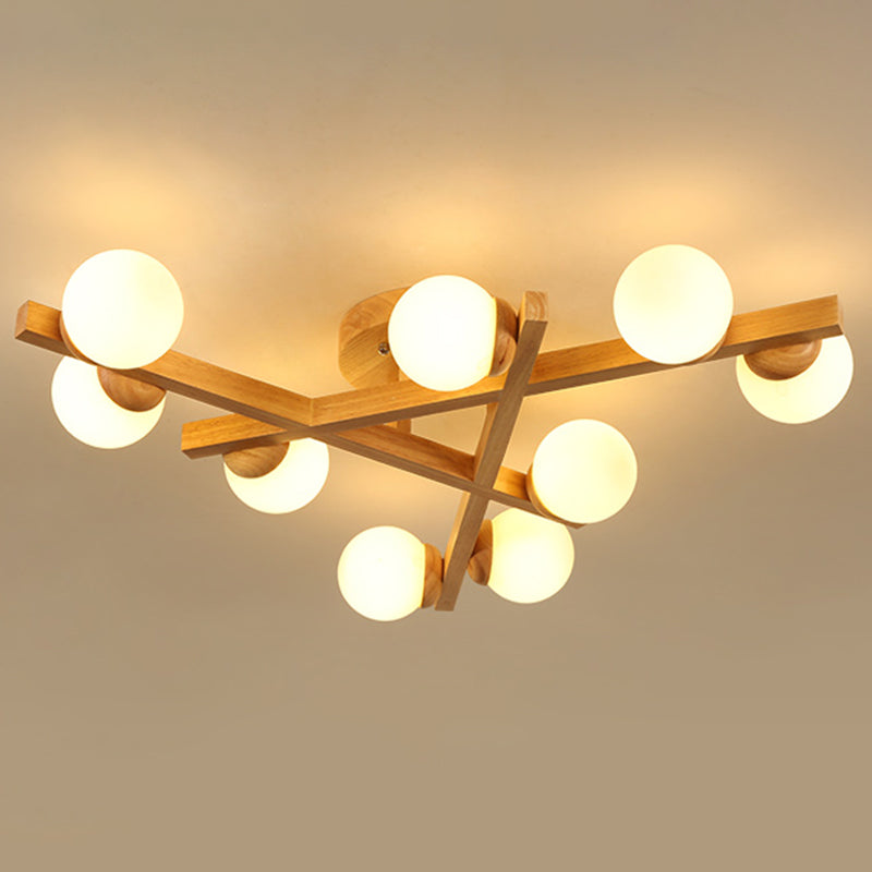 Modern Wooden Crossed Lines Flush Mount Light Fixture with Multi-bulbs for Bedroom Ceiling