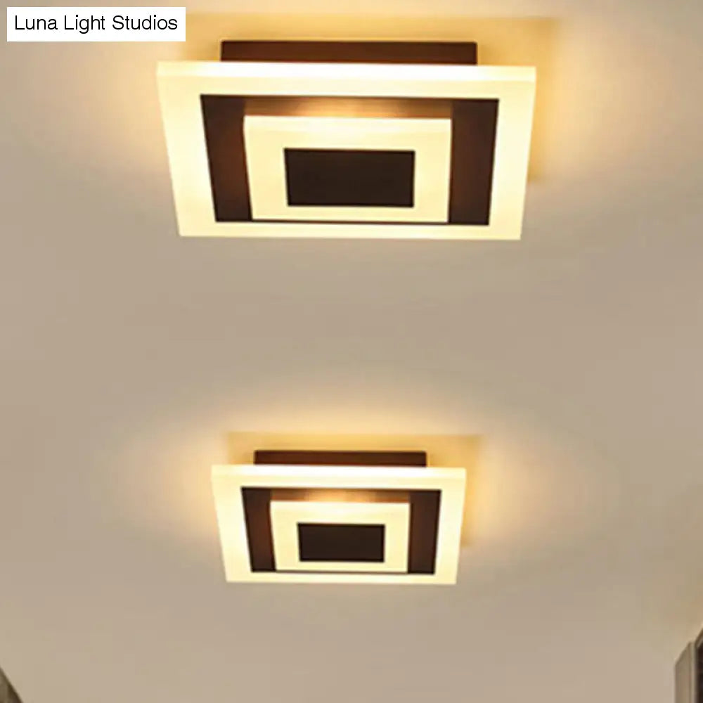Nowoczesna kwadratowa akrylowa lampa sufitowa LED do montażu podtynkowego - stylowa lampa do korytarzy i kuchni, kawowa i biała