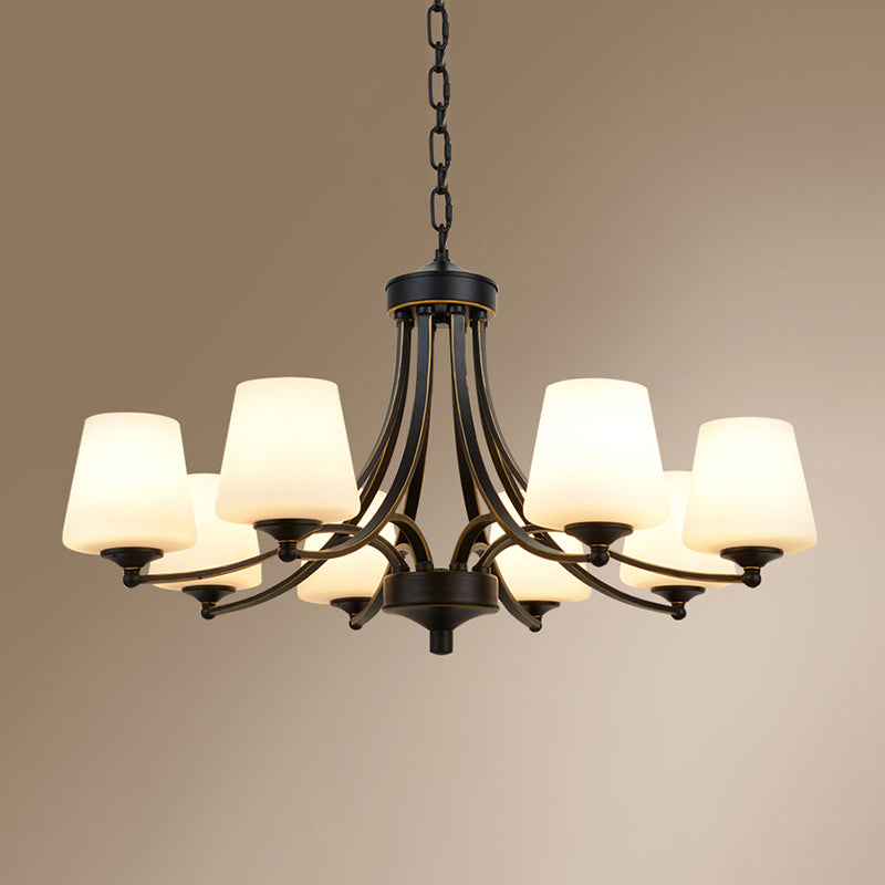 Milk Glass Chandelier: Elegant Cone Shade for Traditional Dining Room Ceiling Lighting